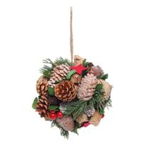 Bola Natal Decorativa Com Pinha/folhas/guizos 16cm 1205265