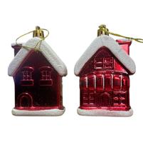 Bola Natal formato Casinha Vermelha Árvore De Natal kit c/3