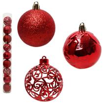 Bola Natal Glitter Arabesco Vermelho 6cm - 9 Peças