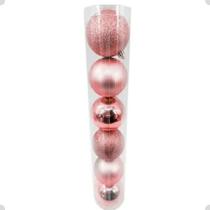 Bola Natal Tubo Gliter/mate/metaliz Rose Gold 6un 7cm Cromus