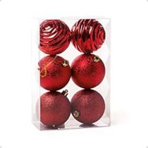 Bola Natal Vermelha Luxo Textura 8cm 6unid Cromus