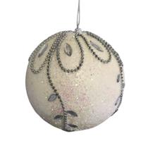 Bola Natalina Branca Furtacor/ Cordões e Pedras Prata 15cm