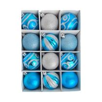 Bola Natalina Decorativa Luxo 6cm 12 Unidades Azul E Prata