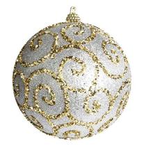 Bola Natalina Prata Arabesco 8cm - Conjunto com 3 Unidades