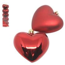 Bola pendente de natal para árvore em formato de coração grande vermelha com 5 peças