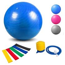 Bola Pilates 65cm C/ Bomba Pilates Yoga Ginástica+Kit 5 Faixa Elástica Super Mini Band Bola Pilates 65cm C/ Bomba Pilates Yoga Ginástica+Kit 5 Faixa Elástica Super Mini Band