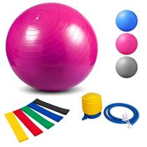 Bola Pilates 65cm C/ Bomba Pilates Yoga Ginástica+Kit 5 Faixa Elástica Super Mini Band
