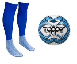Bola Society Topper Slick Ii Az + Meião Esportivo Az - Tam 38-42 Bola Society Topper Slick Ii Az + Meião Esportivo Az - Tam 38-42