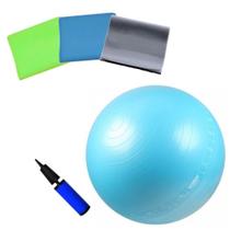 Bola Suica 65 Cm com Ilustracao Azul + Kit 3 Faixa Elasticas + Bomba