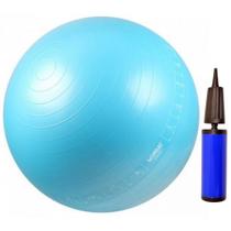 Bola Suica 65 Cm com Ilustracao para Pilates e Yoga Cor Azul + Bomba de Dupla Acao de Mao Liveup Sports