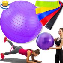 Bola Suíça Pilates Fisio 65cm + 5 Elásticos Treino Mini Band
