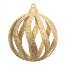 Bola Vazada Com Glitter Ouro 8cm Kit Com 6 Peças 8cm