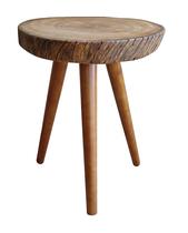 Bolacha De Madeira Rústica 42cm Tronco 3 Pés Palito Chapa Inclinada