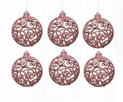 Bolas Arabesco Vazada Natal Rose Gold 8cm 6 UN