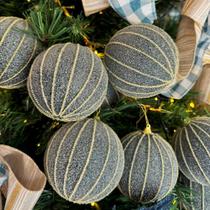 Bolas De Natal Azul Com Fio Dourado Tok Da Casa - Cx