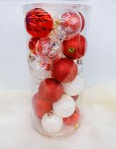Bolas de Natal Com 24 Bolas 6cm 3 Cores Vermelho Branco Transparente Decoração Árvore