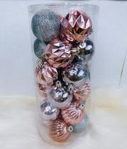 Bolas de Natal Com 24 Bolas Rosé Prata Glitter Prata Brilhante 6cm 3 Cores Decoração Árvore
