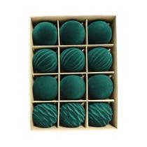 Bolas De Natal De Veludo Verde Escuro Para Decoração De Árvore, 12 Peças De Decorações De Bolas De