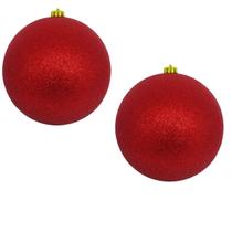 Bolas de Natal Decorada Grande 20cm Vermelha Gliter Luxo 2un