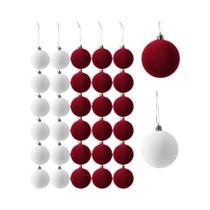 Bolas De Natal Em Veludo Branco E Vermelho Vinho 6cm, Enfeites Flocados Para Árvore De Natal, Bolas De Natal Em Veludo Branco E Vermelho Vinho 6cm, Enfeites Flocados Para Árvore De Natal,