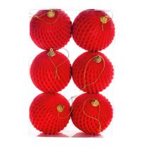 Bolas de Natal PomPom - Listrado Vermelho - 8 cm - 6 unidades - Cromus - Rizzo Bolas de Natal PomPom - Listrado Vermelho - 8 cm - 6 unidades - Cromus - Rizzo