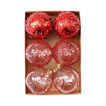 Bolas De Natal Transparentes Pintadas Em Vermelho E Branco 8cm 6pcs Caixa De Presente Enfeites Para