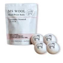 Bolas de secagem de lã Ms Wool Lavender Scented, pacote de 4 GG Bolas de secagem de lã Ms Wool Lavender Scented, pacote de 4 GG