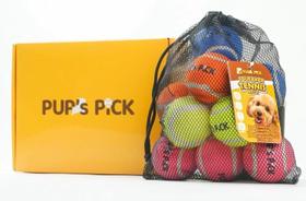 Bolas de tênis para cães Pup's Pick, 2,5 polegadas e 60 g, pacote com 12 pacotes com bolsa