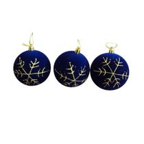 Bolas Decorativas de Natal Jogo Veludo Azul Trabalho Fio Ouro 3 Peças 8CM Azul Bella Flor Bolas Decorativas de Natal Jogo Veludo Azul Trabalho Fio Ouro 3 Peças 8CM Azul Bella Flor