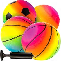 Bolas esportivas Bedwina Rainbow 12 cm com bomba de ar manual para crianças a partir de 3 anos