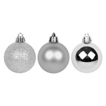 Bolas Mistas de Natal Fosca/Lisa/Glitter Prata 10cm com 4 Unidades