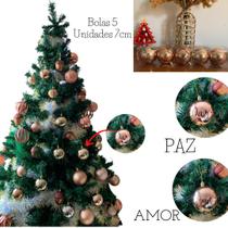 Bolas para Árvore de Natal Caixa 5 unid. Rosê Gold 7cm Amor Paz