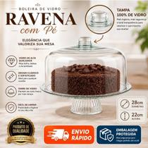 Boleira 28cm Com Pé e Tampa De Vidro Transparente Ravena Porta Bolo Torta Festa Boleira 28cm Com Pé e Tampa De Vidro Transparente Ravena Porta Bolo Torta Festa