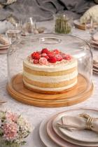 Boleira Bambu Com Tampa Em Acrílico Porta Bolo Para Bolo 28 Cm