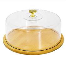 Boleira Bambu Com Tampa Em Acrílico Porta Pão Queijo 28cm