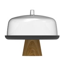 Boleira Bolo Bambu Com Cúpula Acrílico Resistente Ou Preto Boleira Bolo Bambu Com Cúpula Acrílico Resistente Ou Preto