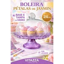 Boleira Com Base e Tampa De Vidro 24cm Petalas de Jasmin Lavanda Porta Bolo Vitazza