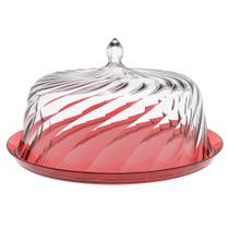 Boleira com Cúpula 30cm Crippa Vermelho Transparente Porta Bolo Glassy Torta Doces