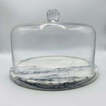 Boleira com Cúpula em vidro e Base em mármore branco 28cm