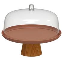 Boleira com Cúpula Transparente Pé em Bambu para Bolos Tortas Doces Sobremesas Design Elegante Proteção Louça Decoração Cozinha Mesa Bancada