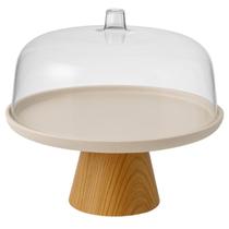 Boleira com Cúpula Transparente Pé em Bambu para Bolos Tortas Doces Sobremesas Design Elegante Proteção Louça Decoração Cozinha Mesa Bancada
