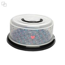 Boleira com Tampa Rosca e Alça para Armazenar e Servir Porta Bolo de Plástico Decorado Preto Corações Plasútil