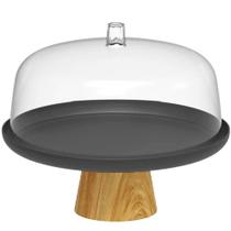 Boleira Cúpula Plástica 25cm com Pé Bambu Lume Preto Prato para Bolo Doces Ou Boleira Cúpula Plástica 25cm com Pé Bambu Lume Preto Prato para Bolo Doces Ou