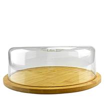 Boleira de Bambu com Cúpula de Acrílico Transparente 28x10cm Boleira de Bambu com Cúpula de Acrílico Transparente 28x10cm