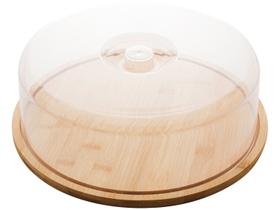 Boleira de Bambu com Cúpula de Plástico 28x9,5cm Lyor Porta Bolo Redondo com Tampa