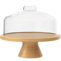 Boleira De Bambu Com Tampa Plástica 26,5x21,5cm Coza Brisa Porta Bolo Pedestal E Cúpula