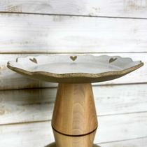 Boleira de Cerâmica c/Pe em Madeira Corações 15x27cm