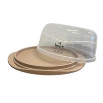 Boleira De Plastico Redonda Plasutil Decorada Creme Com Tampa Encaixavel - 003424
