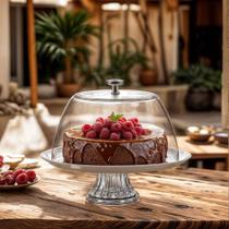 Boleira de Vidro com Pé e Tampa Opaline M White para Bolos e Sobremesas Ruvolo