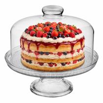 Boleira de Vidro Com Pé e Tampa Transparente Decoração Sala Casa Porta Bolo Prato De Vidro 28cm Base Confeiteiro